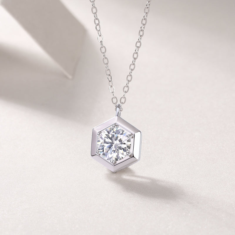 1-Carat Moissanite Hexagon Pendant Necklace in S925 Sterling Silver - Modern & Elegant - 3