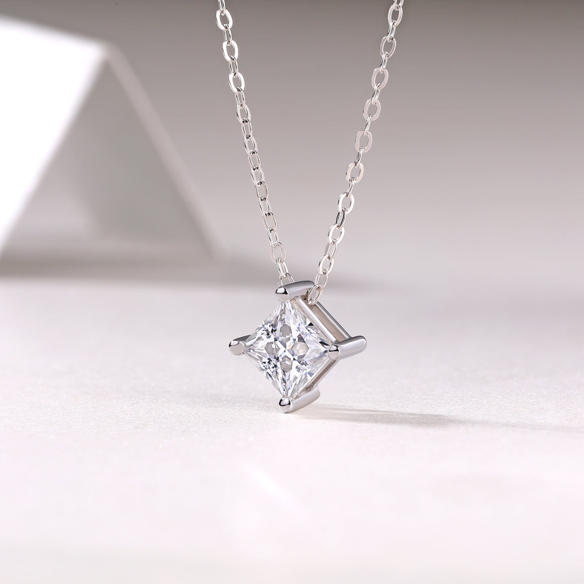 Square Moissanite Pendant Necklace in S925 Sterling Silver Elegant Fine Jewelry