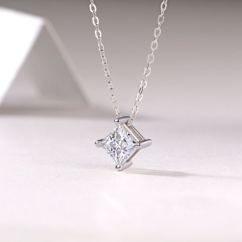 Square Moissanite Pendant Necklace in S925 Sterling Silver Modern Elegant Fine Jewelry - 3