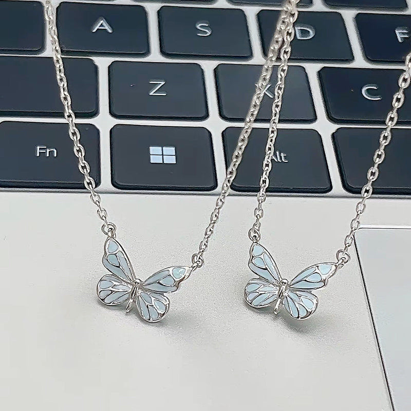 Blue Glow Butterfly Necklace and Bracelet Set for Women - 5