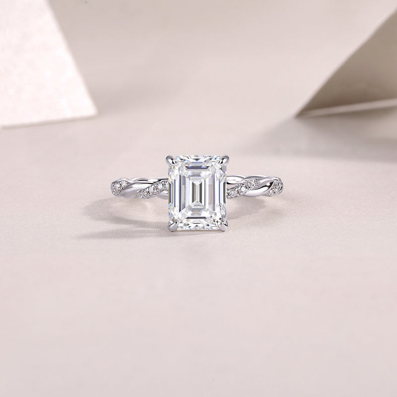 Elegant Octagonal Moissanite S925 Sterling Silver Ring with Twisted Band - 3