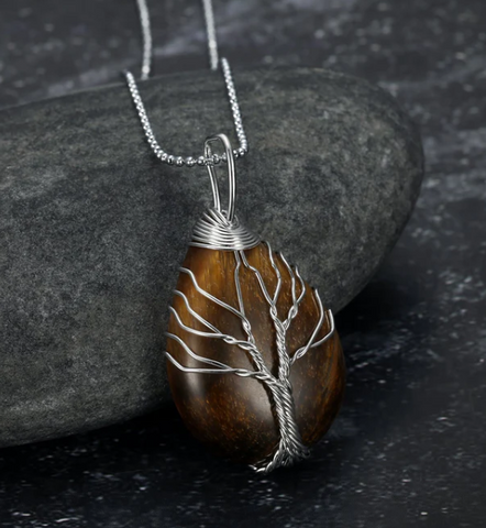 Celtic Tree of Life Teardrop Gemstone Pendant Necklace