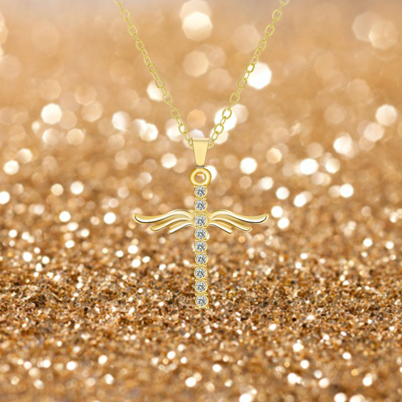 Angel Wings Cross Pendant Necklace with Stainless Steel Chain for Women - 5
