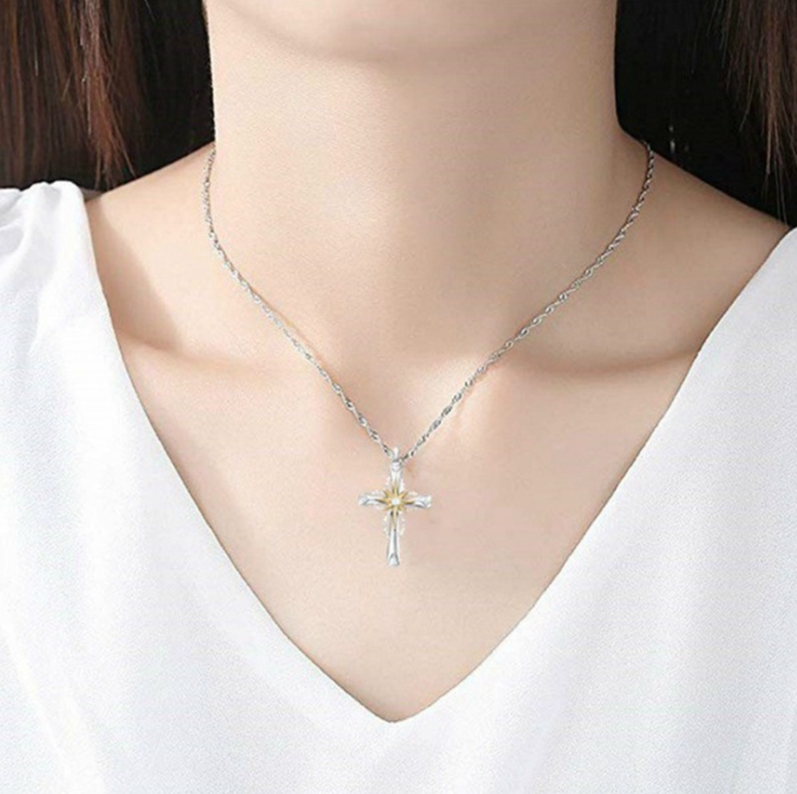 Octagonal Star Cross Pendant in Silver Alloy - 2