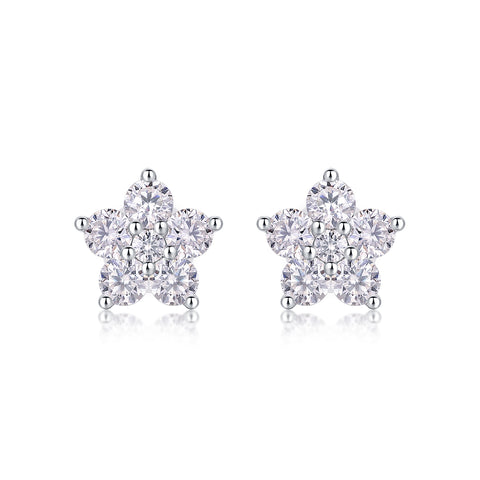 1Paris Flower S925 Sterling Silver Moissanite Stud Earrings Elegant Floral Design