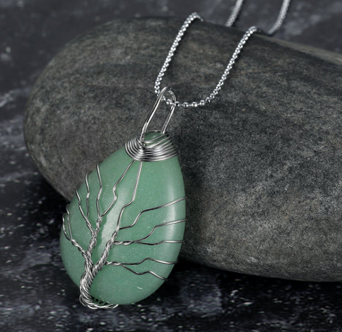Celtic Tree of Life Teardrop Gemstone Pendant Necklace