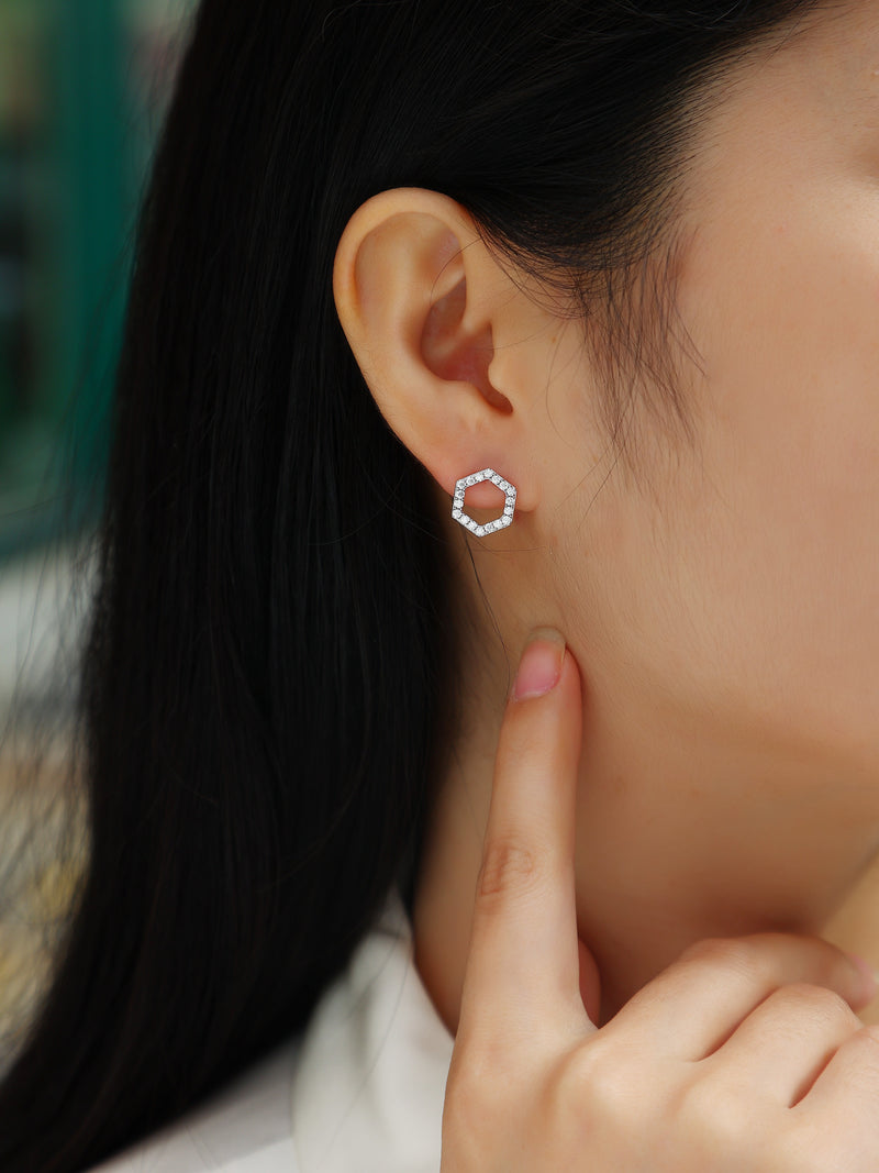 S925 Sterling Silver Hexagon Moissanite Stud Earrings Modern Minimalist Fine Jewelry - 1