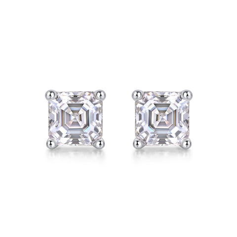 Square Moissanite Stud Earrings in S925 Sterling Silver Modern Fine Jewelry