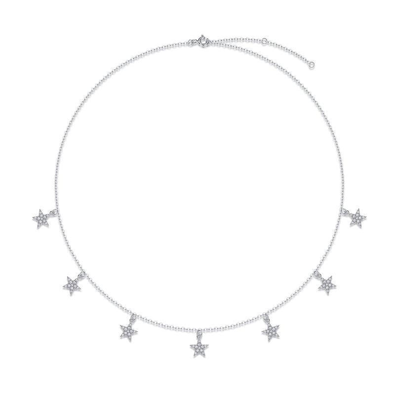 1Star Love Sterling Silver Moissanite Star Pendant Necklace Set Modern Elegant Fine Jewelry - 1
