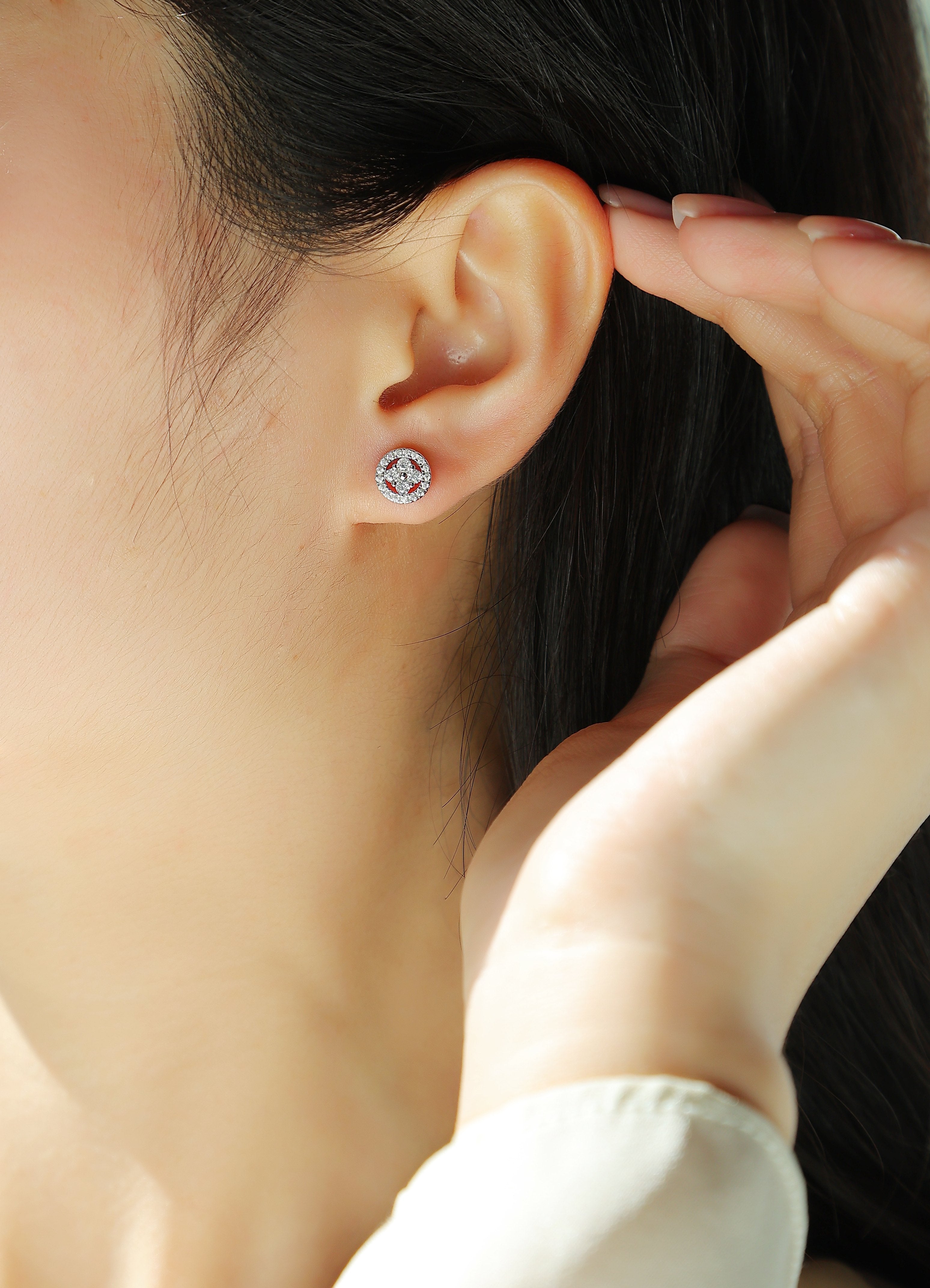 S925 Sterling Silver Osmanthus Moissanite Stud Earrings Set Elegant Floral Design