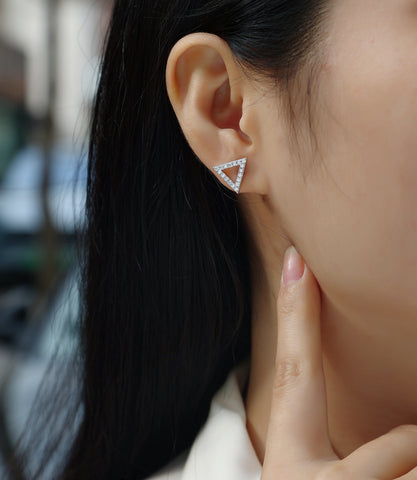 Moissanite Triangle Stud Earrings in S925 Sterling Silver with Platinum Plating