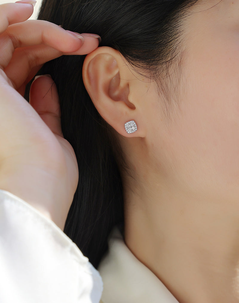 S925 Sterling Silver Moissanite Square Stud Earrings Luxury Design - 5