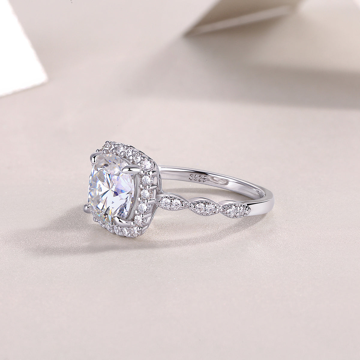 Square Cushion Moissanite Ring in S925 Sterling Silver with Platinum Plating