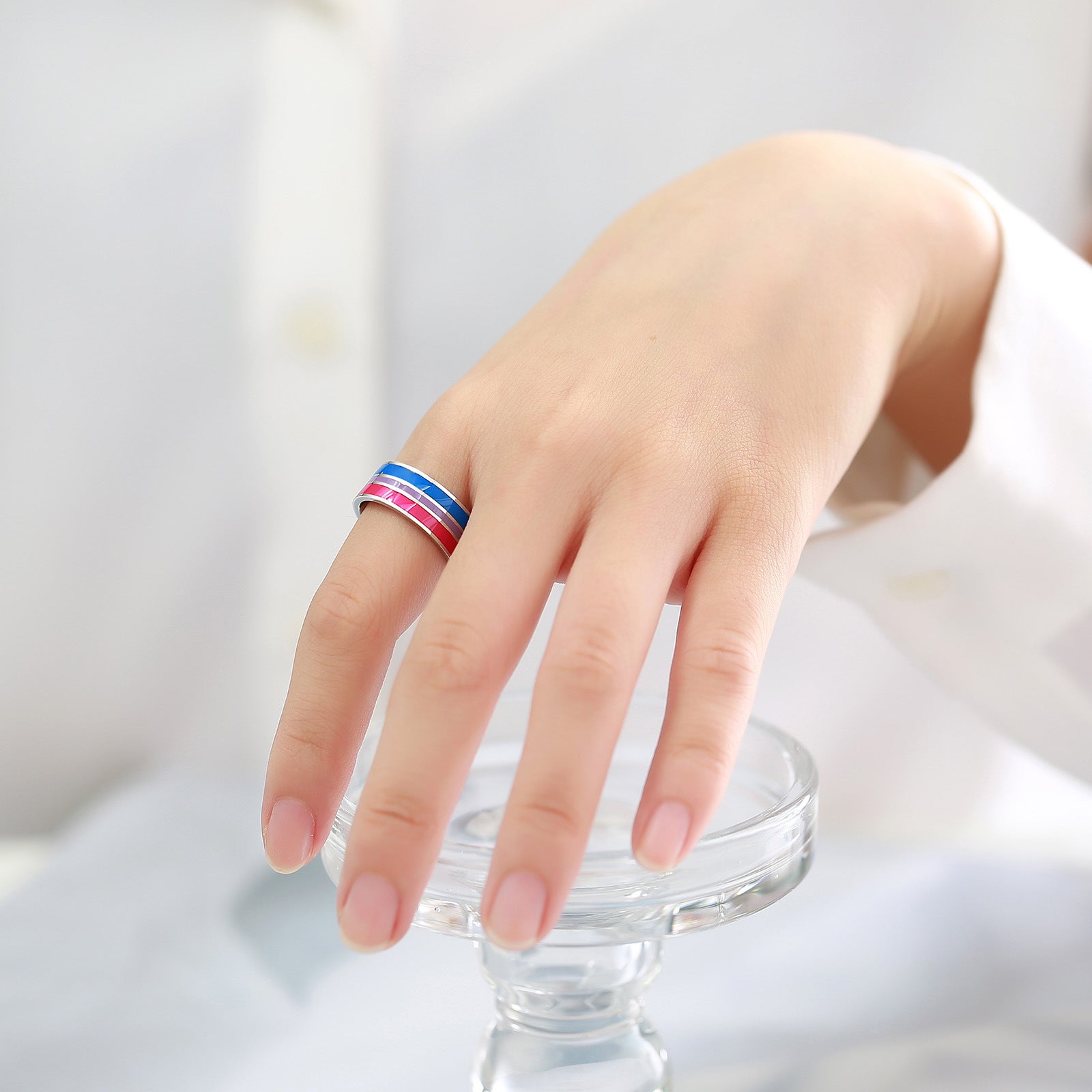 8mm Rainbow Titanium Steel Men's Flag Ring