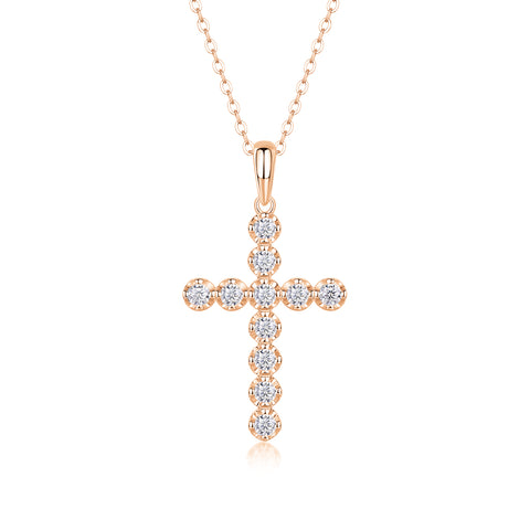 S925 Sterling Silver Cross Pendant Necklace with Sparkling Moissanite Accents