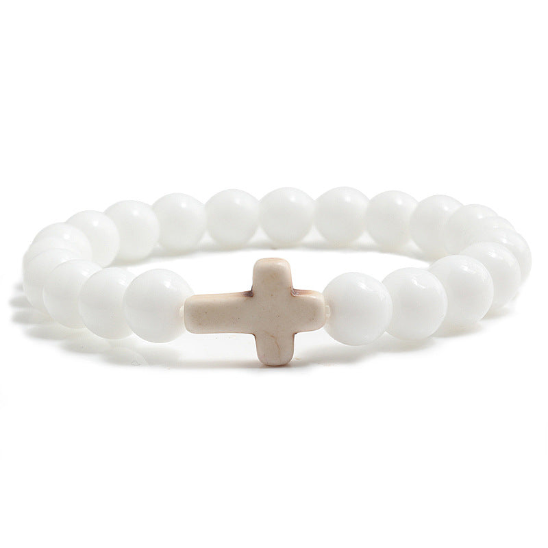 Blue Turquoise Cross Beaded Bracelet