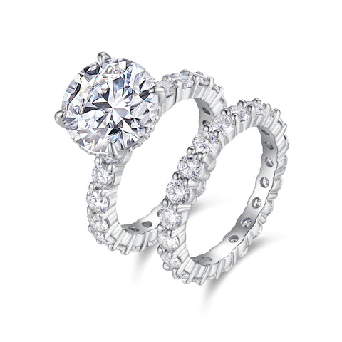 1Time Vow S925 Sterling Silver Moissanite Ring Set with 5-Carat Center Stone Elegant Modern Design