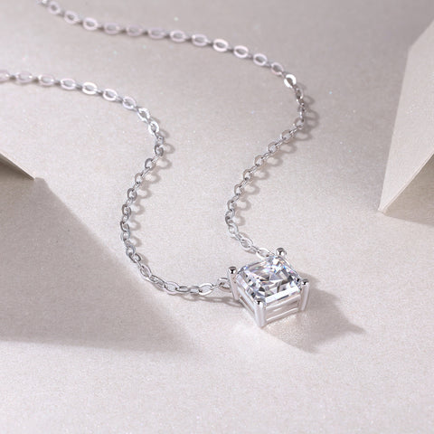 Square Moissanite Pendant Necklace in S925 Sterling Silver Modern & Elegant Fine Jewelry