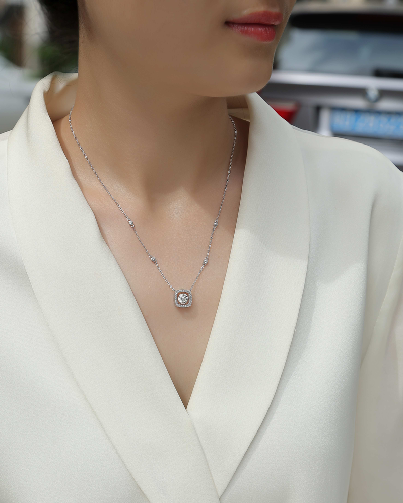 1Sweet Moissanite Pendant Necklace Set in S925 Sterling Silver with Platinum Plating - 6
