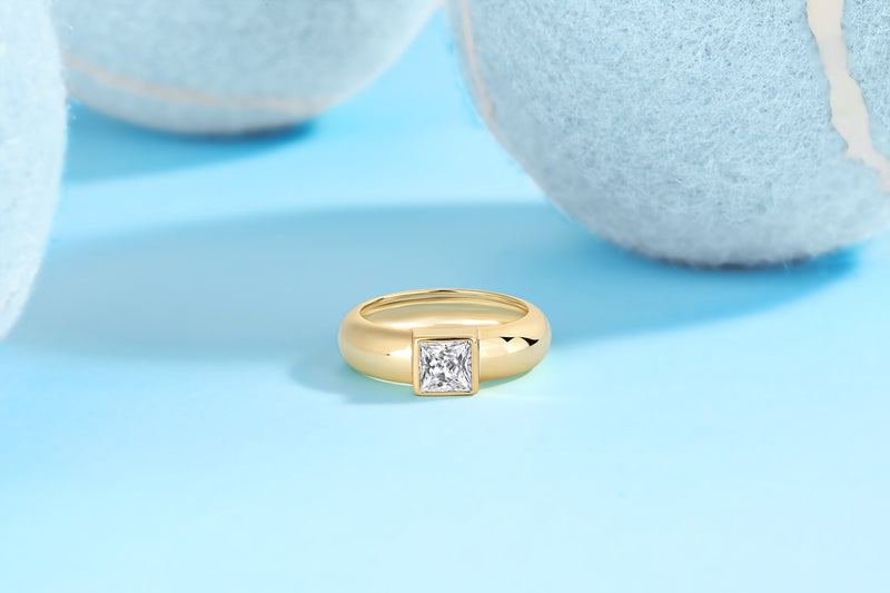 S925 Silver Square-Cut Moissanite Ring Modern Wedding Band - 6