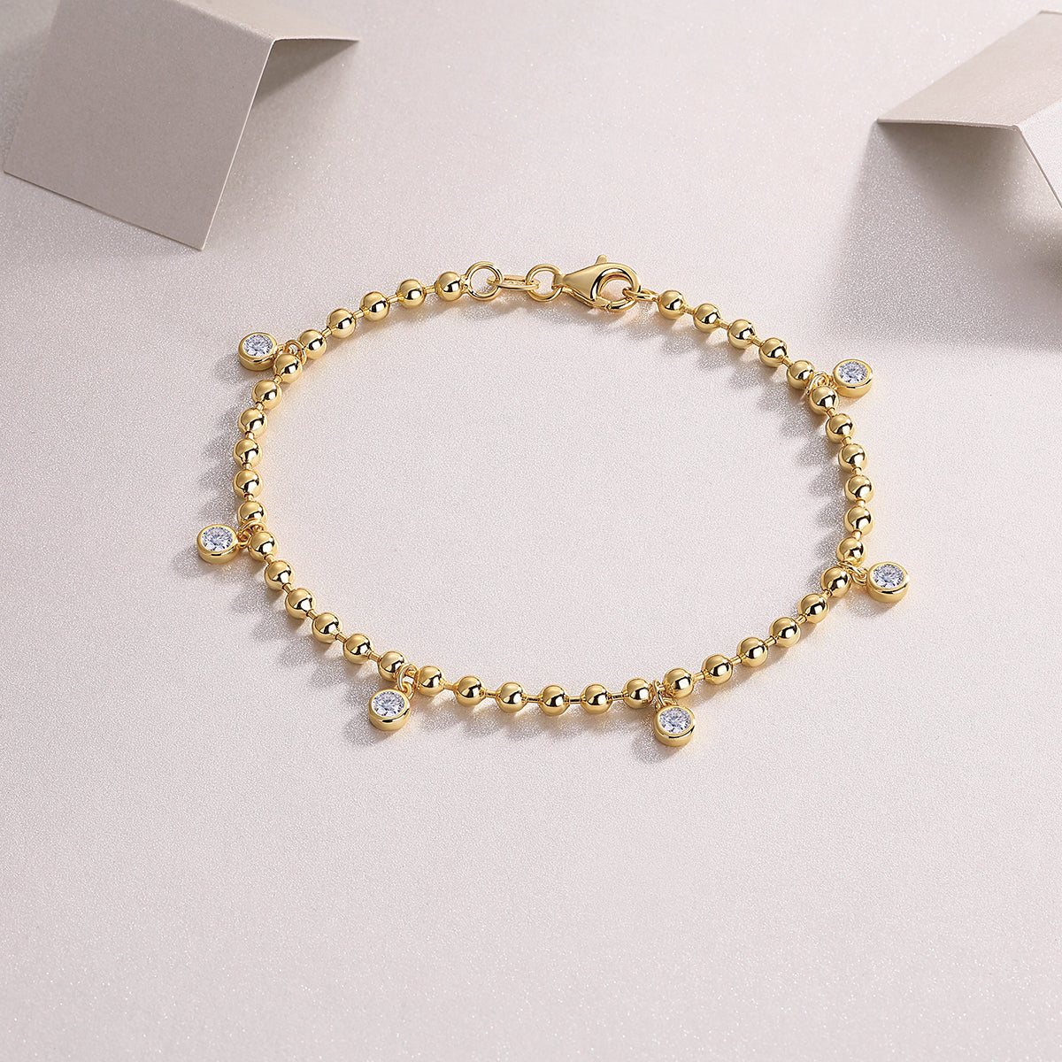 S925 Silver Moissanite Bracelet with Dangling Beads Elegant Fashion Jewelry