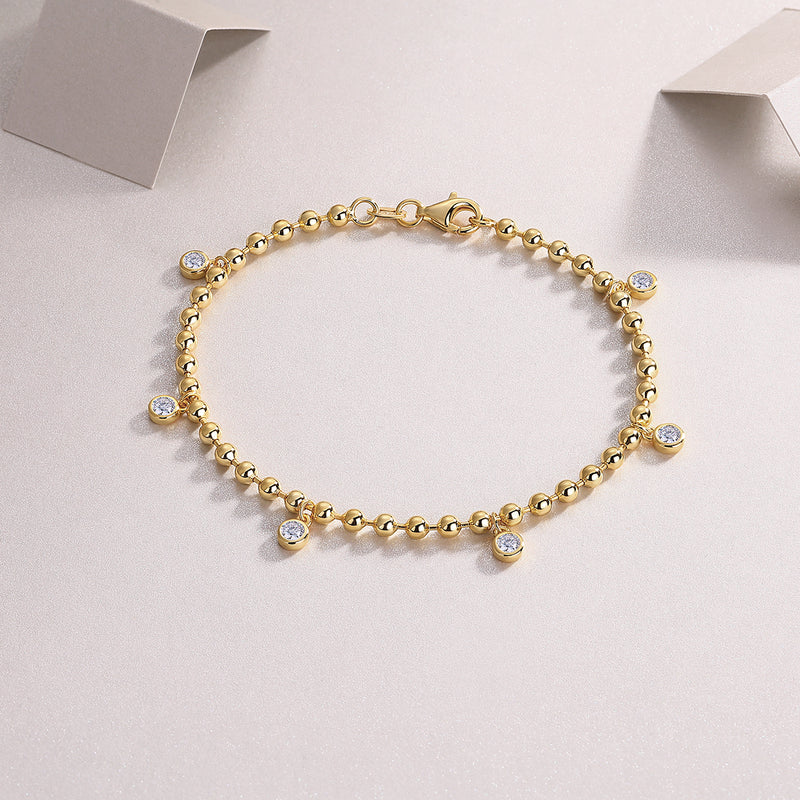 S925 Silver Moissanite Beaded Bracelet with Dangling Charms Elegant Fine Jewelry - 3