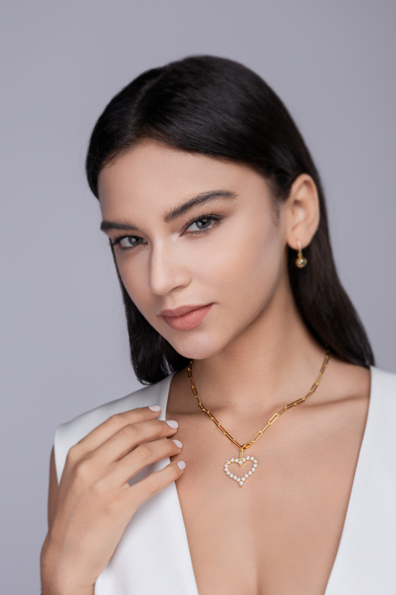 1Heart Wish Sterling Silver Necklace with Gold-Plated Moissanite Heart Pendant - 5