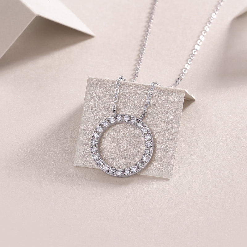 S925 Sterling Silver Moissanite Circle Pendant Necklace 40cm Modern Elegant Fine Jewelry - 3