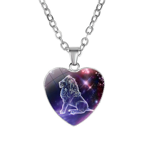 Womens Zodiac Heart Pendant Necklace with 12 Constellations