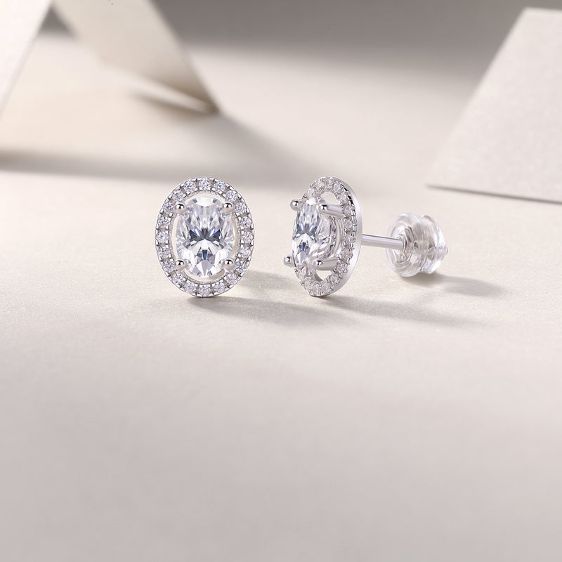 1Phantom Night Sterling Silver Moissanite Stud Earrings Elegant Oval Design - 1