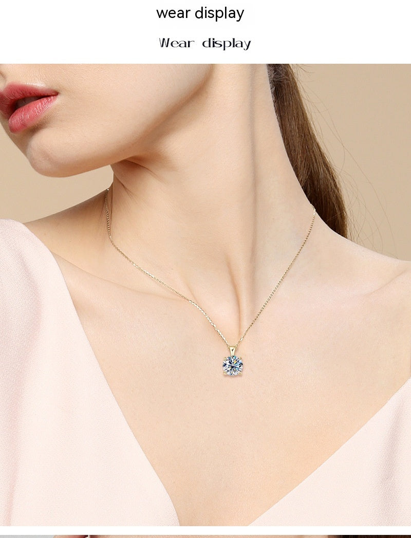 Elegant Four-Claw Diamond Pendant Necklace with 925 Silver and 18K Gold Plating