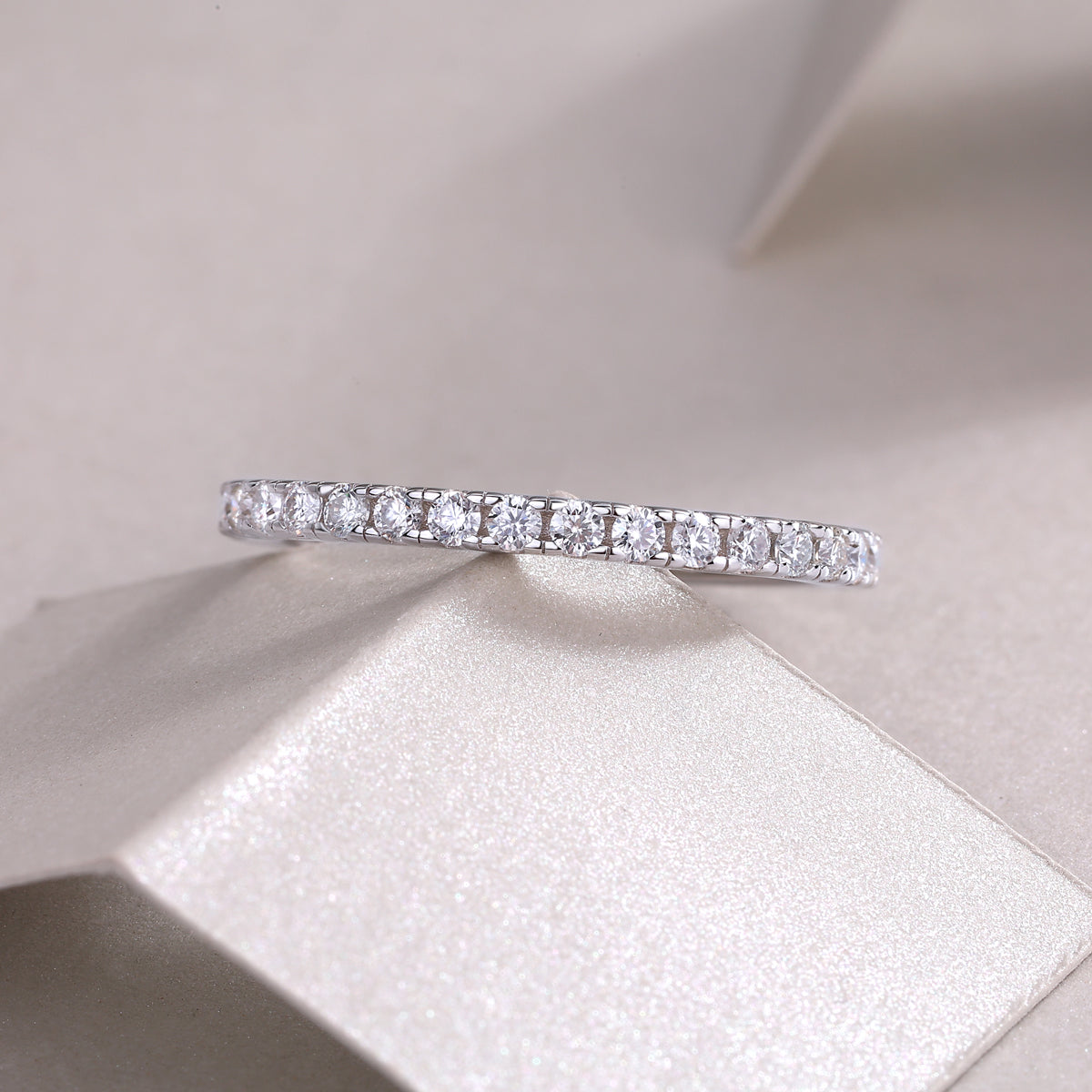S925 Silver Moissanite Row Diamond Ring Elegant Thin Band