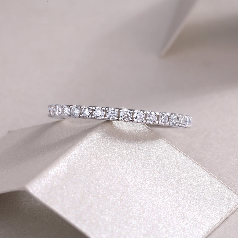 S925 Silver Moissanite Row Ring Elegant Thin Band - 2