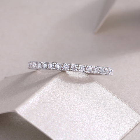 S925 Silver Moissanite Row Diamond Ring Elegant Thin Band