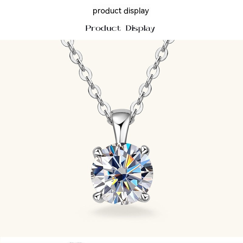 Elegant Four-Claw Diamond Pendant Necklace with 925 Silver and 18K Gold Plating
