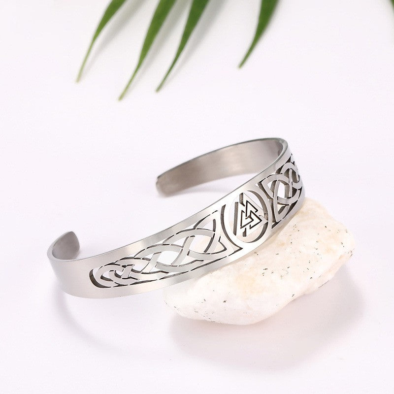 Handcrafted Stainless Steel Valknut and Celtic Design Bracelet