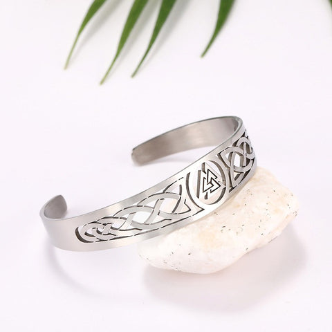 Handcrafted Stainless Steel Valknut and Celtic Design Bracelet