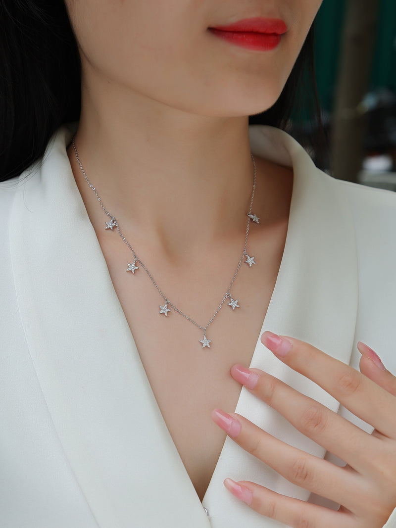 1Star Love Sterling Silver Moissanite Star Pendant Necklace Set Modern Elegant Fine Jewelry - 4