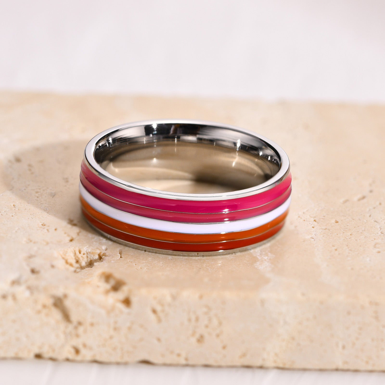 8mm Rainbow Titanium Steel Men's Flag Ring