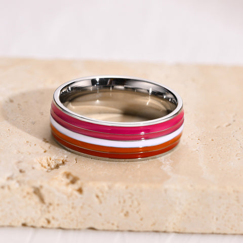 8mm Rainbow Titanium Steel Men's Flag Ring