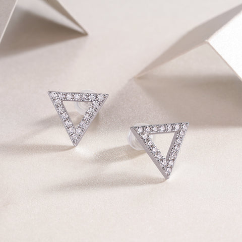 Moissanite S925 Sterling Silver Triangle Stud Earrings Platinum-Plated Fashion Jewelry