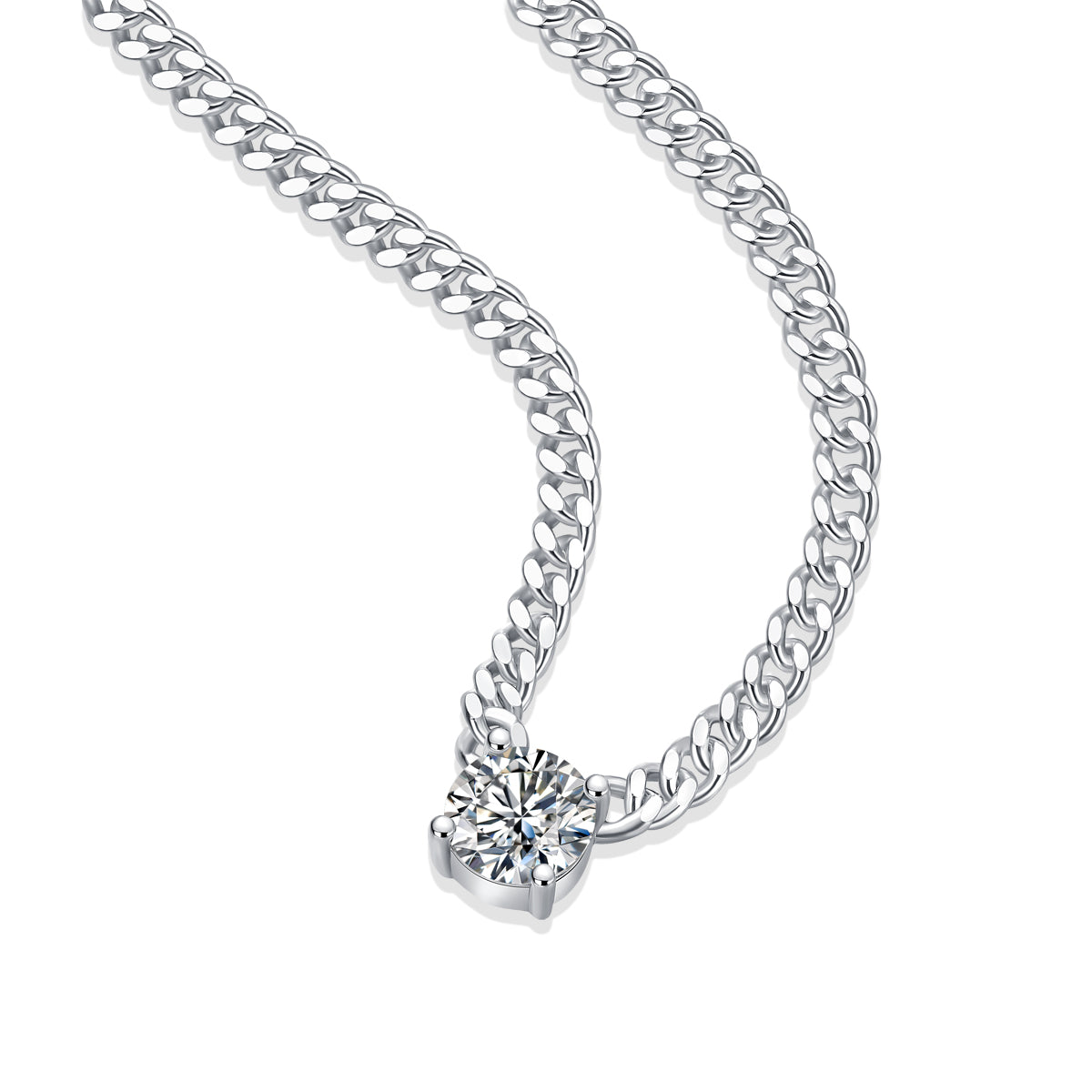 Luxury S925 Silver Cuban Necklace with 1 Carat Moissanite Pendant