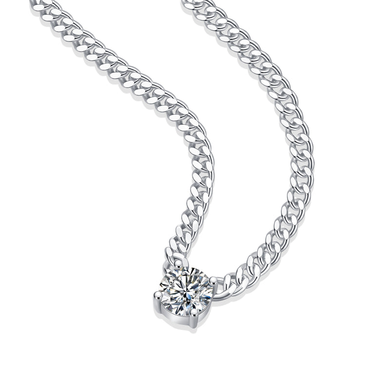 Luxury S925 Silver Cuban Necklace with 1 Carat Moissanite Pendant - 4