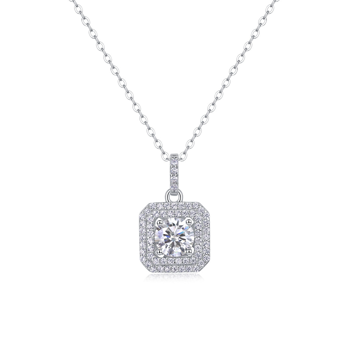 1-Carat Moissanite Pendant Necklace in S925 Sterling Silver with Platinum Plating