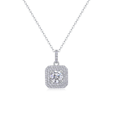 1-Carat Moissanite Pendant Necklace in S925 Sterling Silver with Platinum Plating