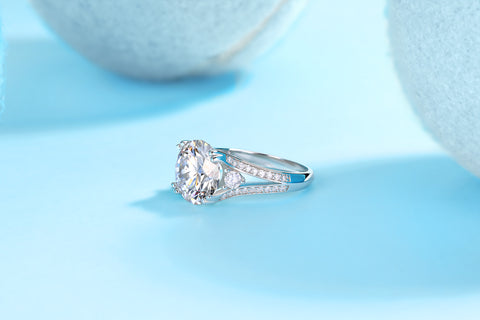 Elegant Radiance Sterling Silver Moissanite Ring with Platinum-Plated Accents