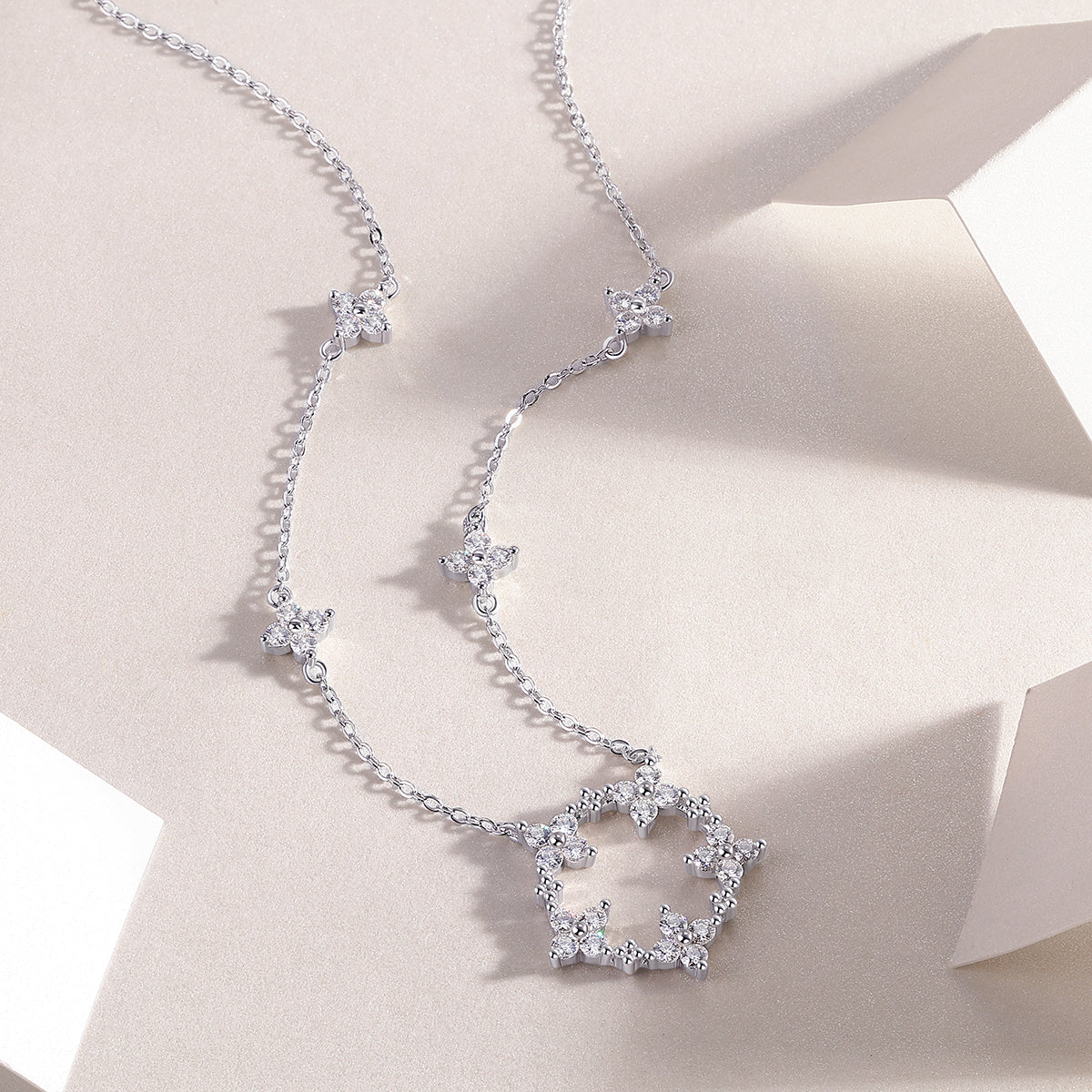 Iris Flower Moissanite Pendant Necklace in S925 Silver Elegant Floral Fine Jewelry