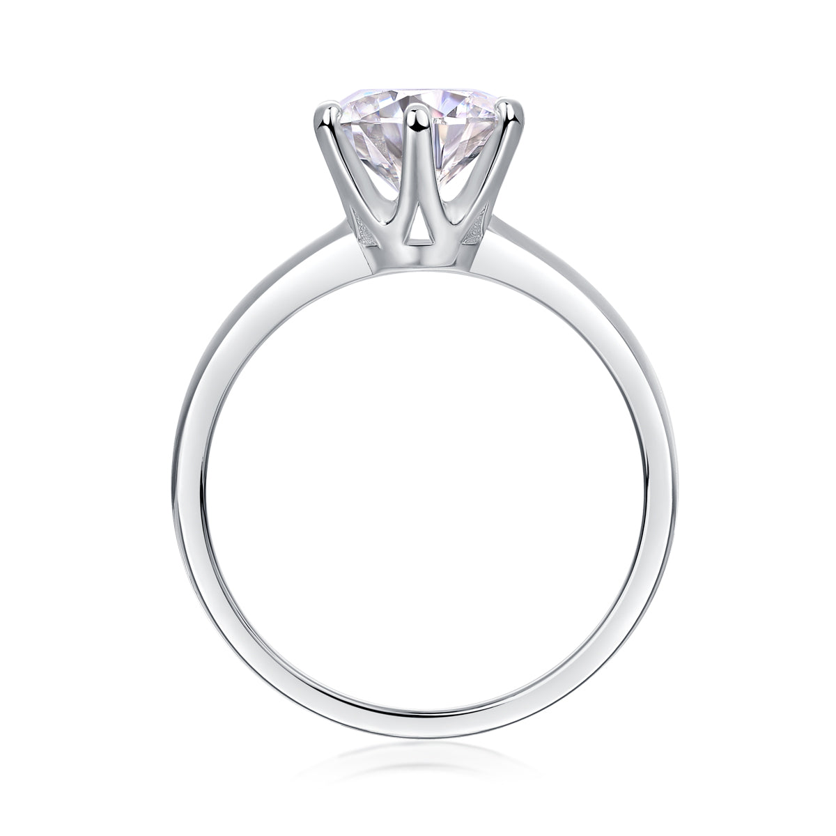 Classic Six-Prong Moissanite Silver Open Ring in S925 Sterling Silver