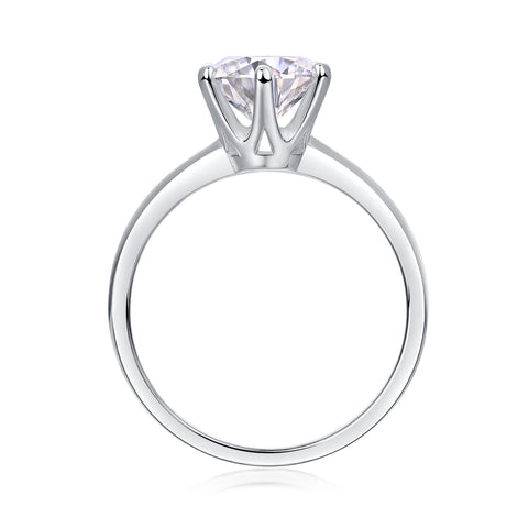 Classic Six-Prong Moissanite Silver Open Ring in S925 Sterling Silver