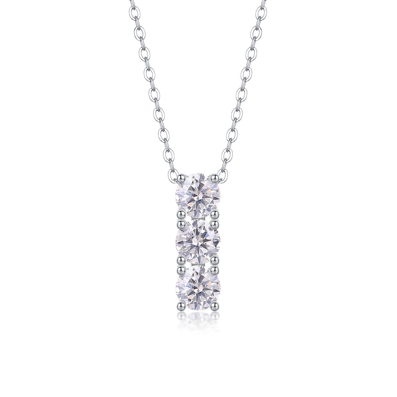 Moissanite Pendant Necklace in S925 Sterling Silver with Platinum Plating Modern Elegant Design - 1